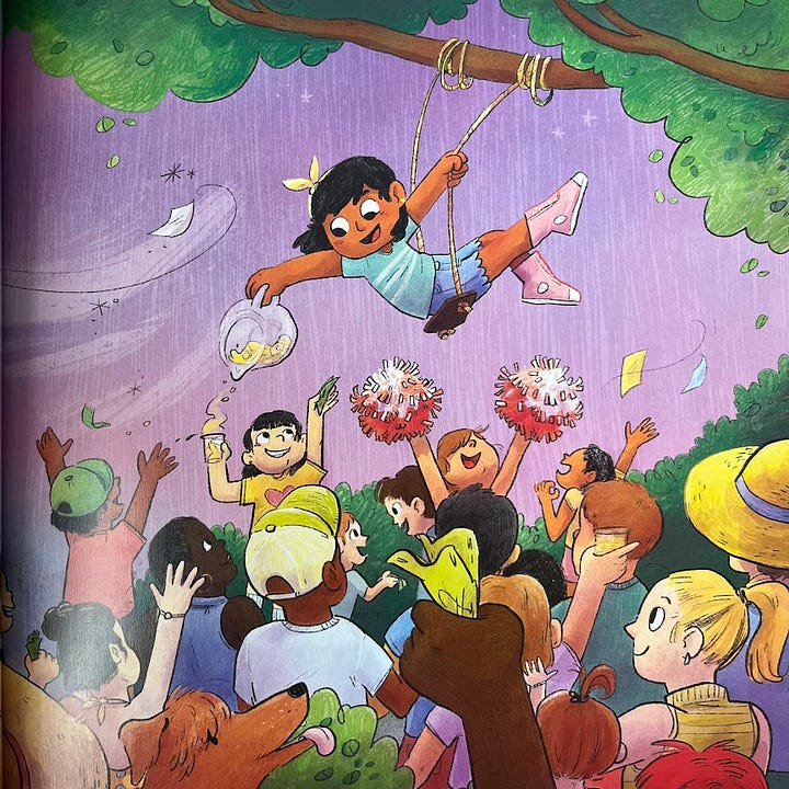 Book cover showing a young dark-haired girl with a pink shirt and purple shorts and a young dark-haired boy reaching into a cooler.