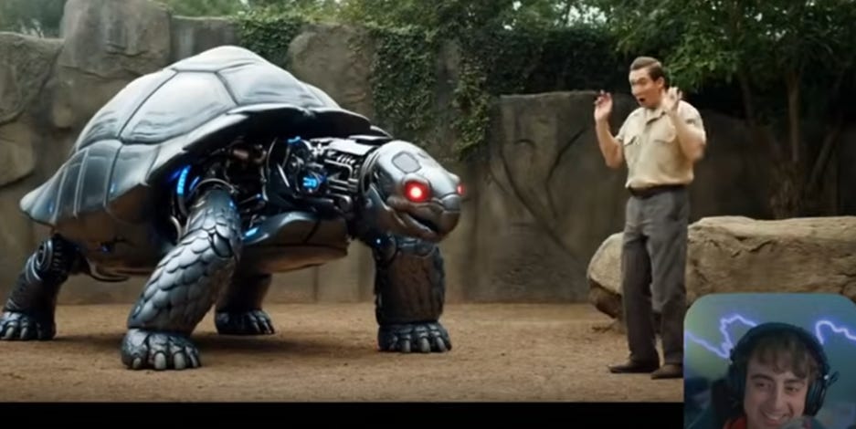 A person standing next to a large turtle
AI-generated content may be incorrect. A person standing next to a large turtle
AI-generated content may be incorrect.