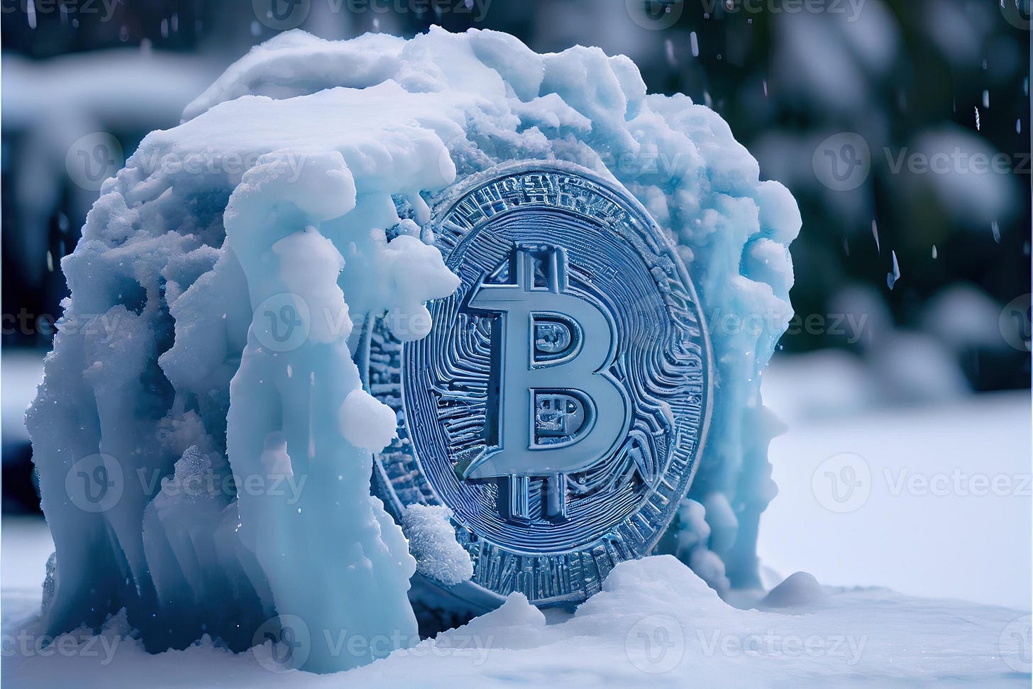illustration of frozen bitcoin, cold and snow. Bit coin symbol in ice and  snow 22657007 Stock Photo at Vecteezy