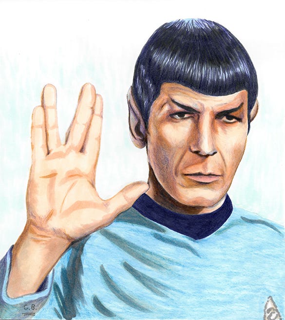 Artwork of Spock holding his hand in the Vulcan salute