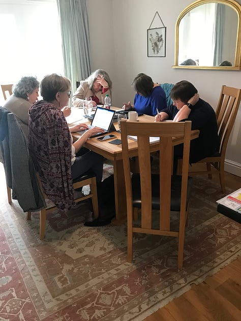 Various views of writers at work in Wells, England