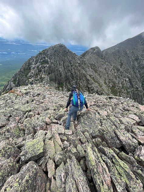 Hiking Pamola Peak, Knife Edge Trail, Chimney Peak, Dudley Trail, Maine North Woods, Maine Wilderness