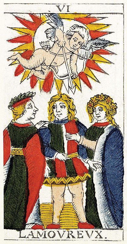 El Enamorado. Tarot de Marsella de Pierre Madenié, 1709