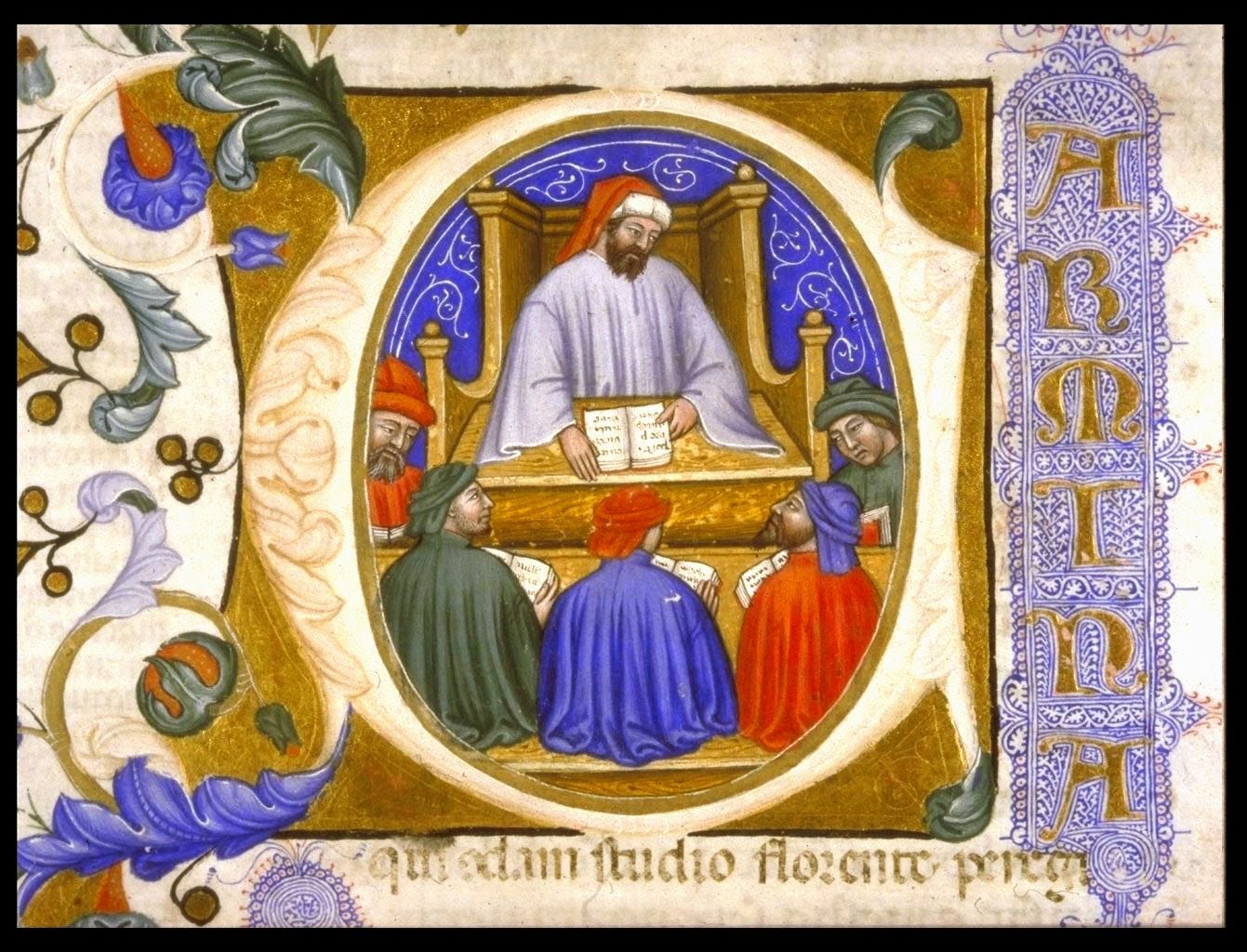 Medieval illuminated manuscript initial painted in red lead Medieval illuminated manuscript initial painted in red lead