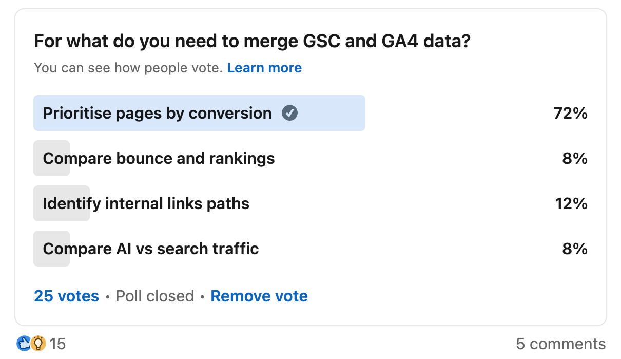 merge gsc and ga4 user poll on linkedin