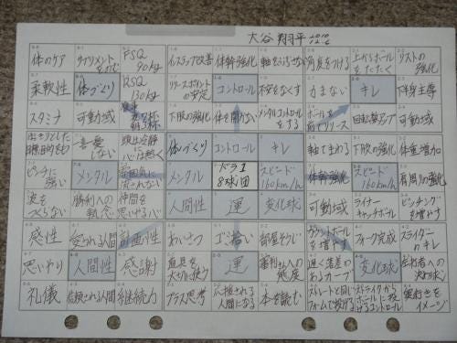 【画像・写真】大谷　花巻東流“夢実現シート”　高１冬は「ドラ１　８球団」