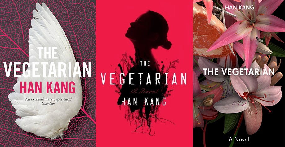 Side by side covers of the vegetarian by Han King