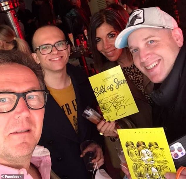 Bernardini (second from left) is shown with friends and Kaye (far right). He is due in court in Manhattan on Thursday on charges if fraud and aggravated identity theft Bernardini (second from left) is shown with friends and Kaye (far right). He is due in court in Manhattan on Thursday on charges if fraud and aggravated identity theft