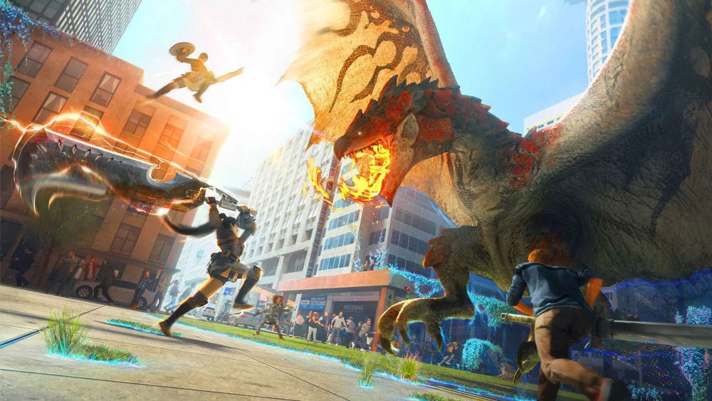 A hunter battling a monster in Monster Hunter Now A hunter battling a monster in Monster Hunter Now