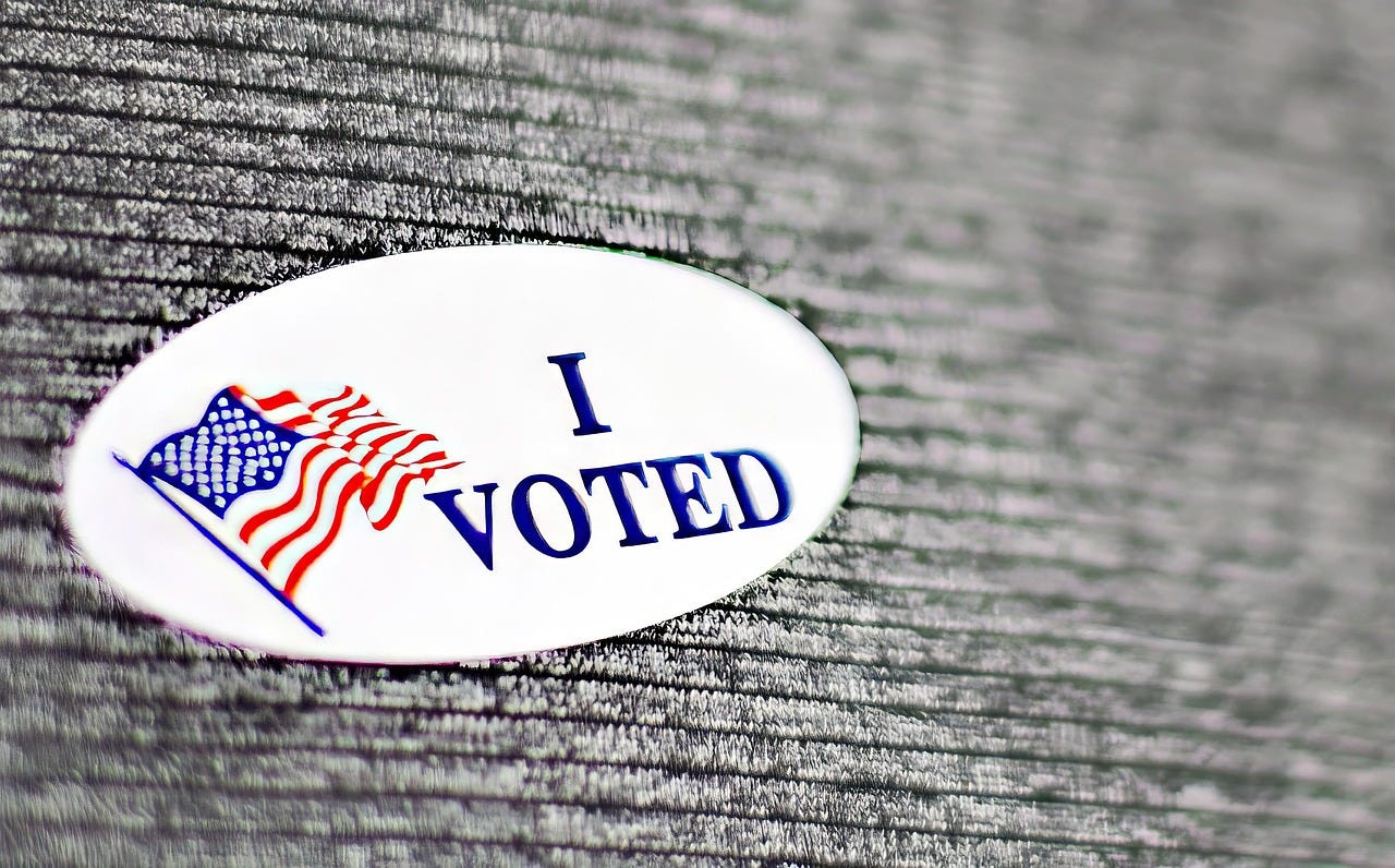An ‘I voted’ sticker on cloth. An ‘I voted’ sticker on cloth.