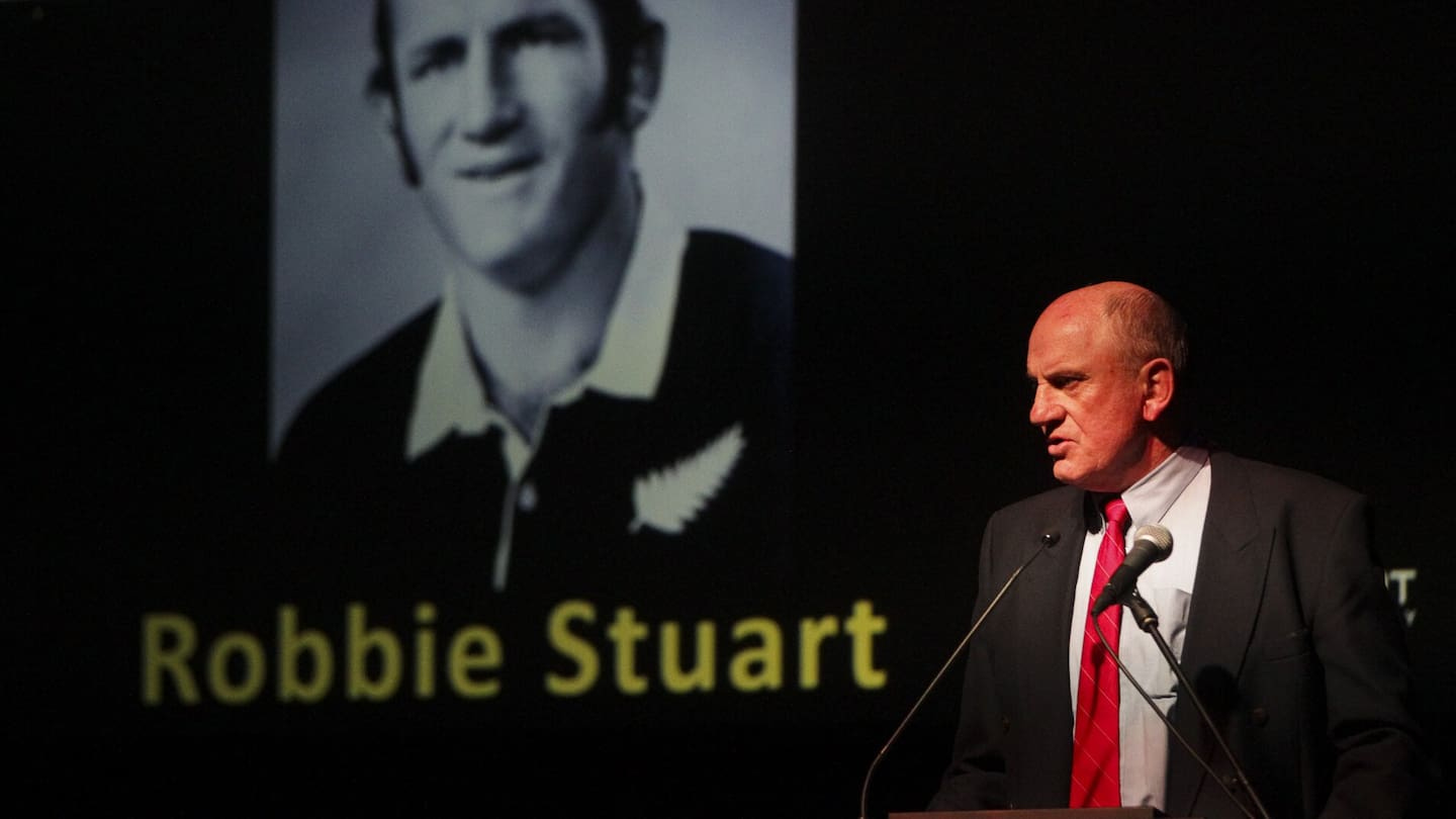 Robbie Stuart at his induction into the Hall of Fame at the Central Hawke's Bay Sports awards in 2018. Photo / Paul Taylor