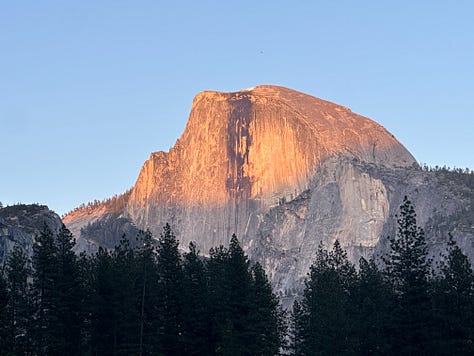 Yosemite Valley, Half Dome, El Capitan, Vernal and Nevada Falls, Bridal Veil Falls, campground with Liz and dogs