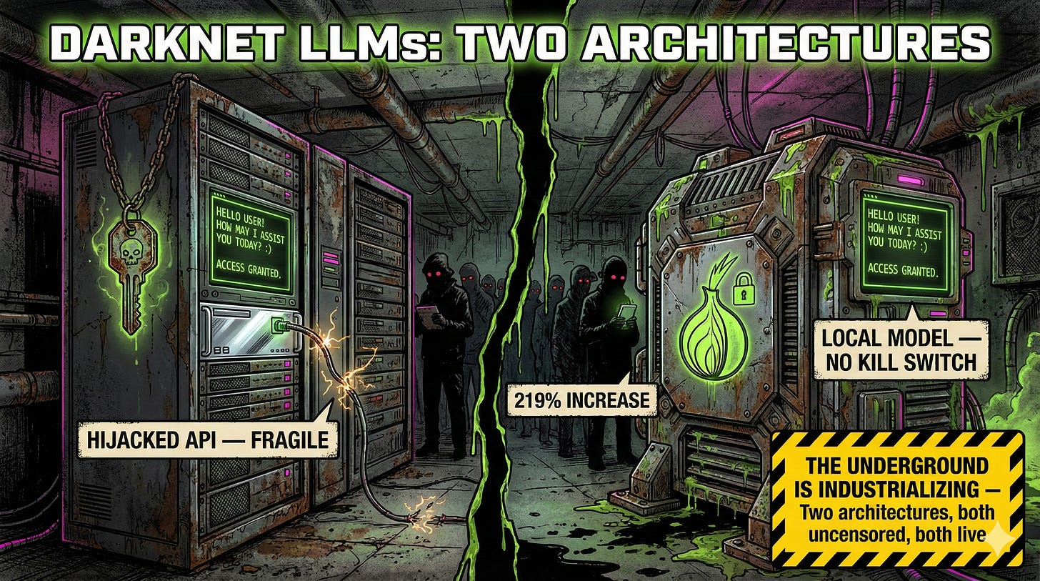 Darknet jailbroken AI chatbots serve uncensored frontier models over Tor with 219% spike in malicious AI tool mentions on cybercrime forums