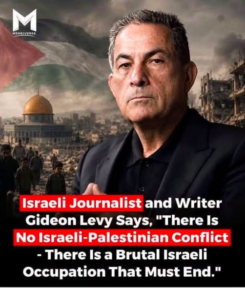 May be an image of text that says 'M MEMEIVERSE Israeli Journalist and Writer Gideon Levy Says, "There Is No Israeli-Palestinian Israeli- Conflict -There Is a Brutal Israeli Occupation That Must End."'