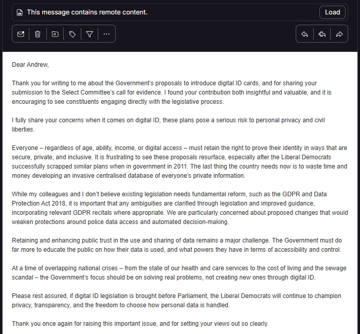 Digital ID Consultation - Lib Dem MP's Response