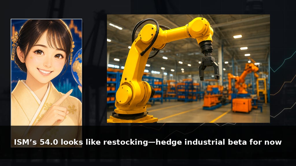 ISM’s 54.0 looks like restocking—hedge industrial beta for now