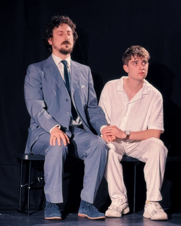 Gabriel Bird as Antonio and Ollie Hiemann as Bassanio in A Pound of Flesh by Martin Foreman and William Shakespeare