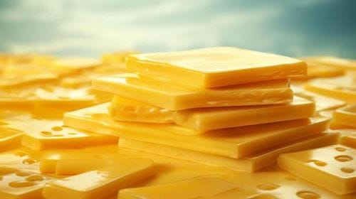 AI generated Processed cheese slices, convenient dairy product photo