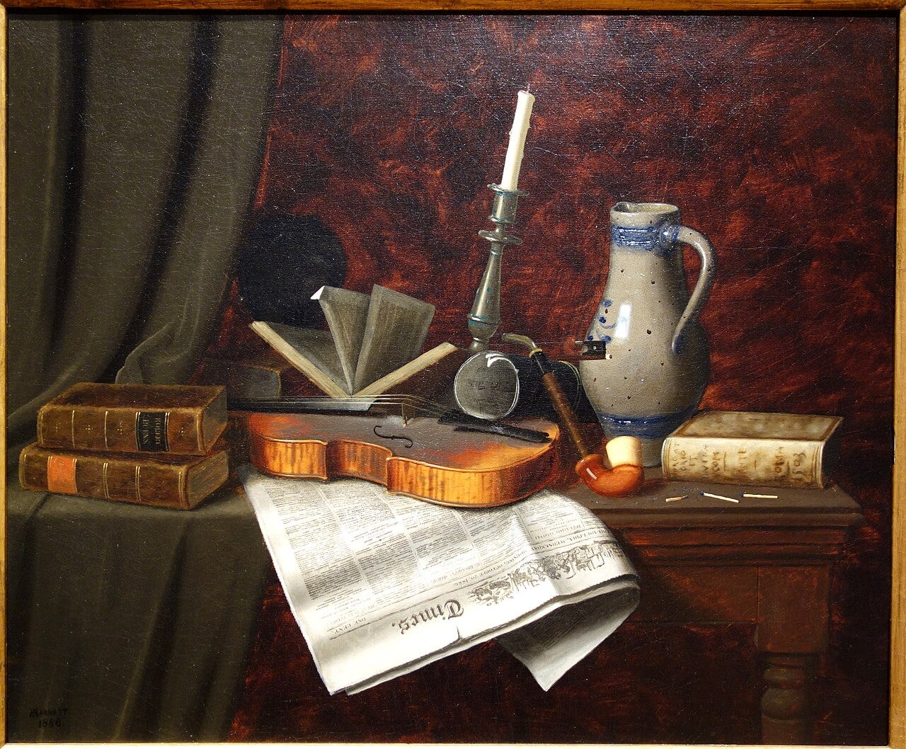 Harnett trompe oeil violin on a door Harnett trompe oeil violin on a door