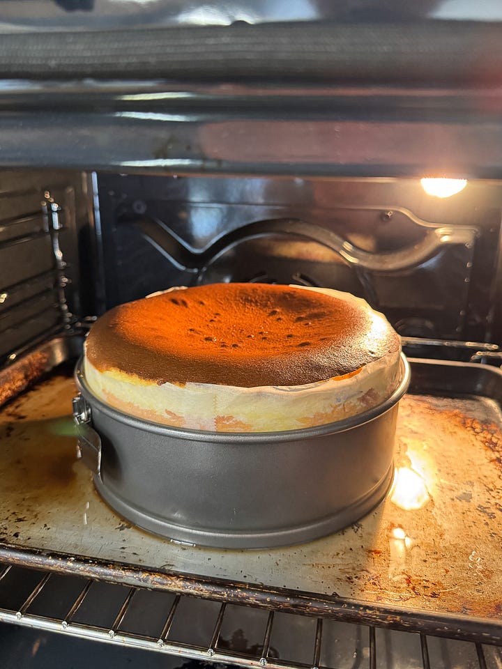 brown butter Basque cheesecake stages