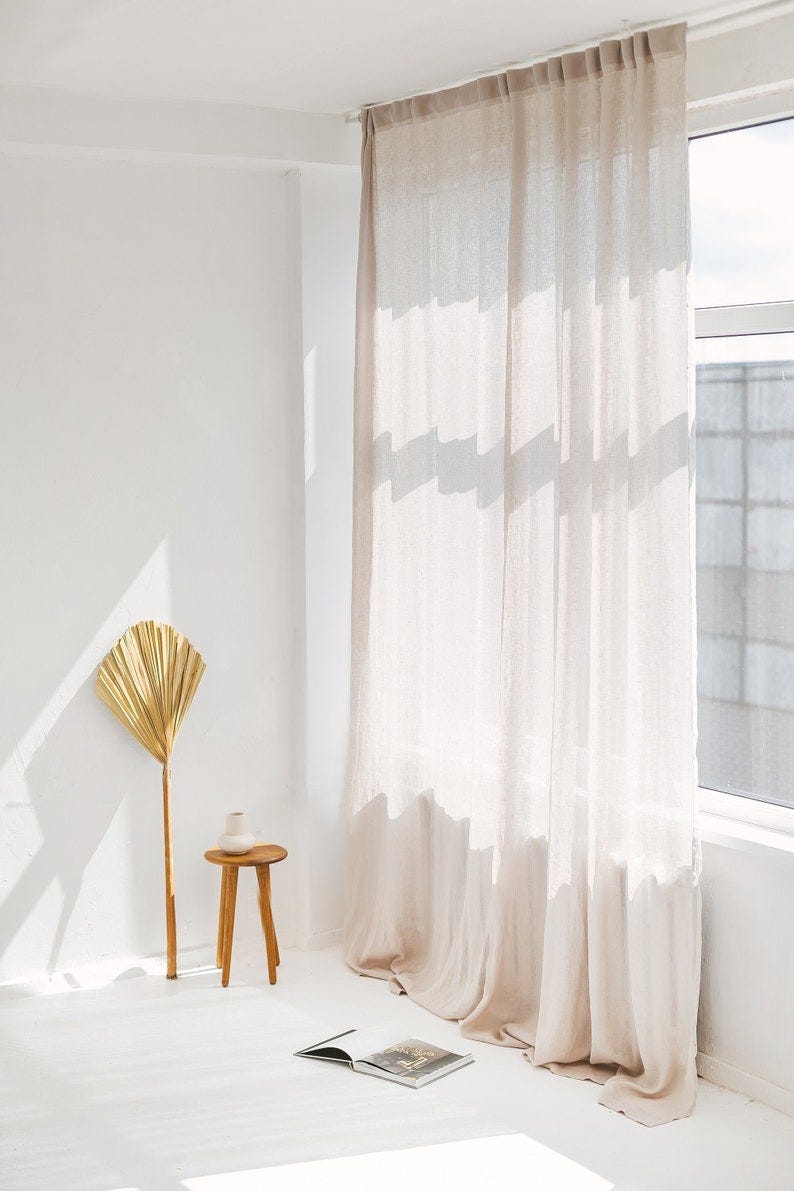108"/ 275cm Wide Beige Lightweight Linen Curtain, Extra Wide Linen Sheer Curtain, Transparent Linen Window Drape, Linen Gauze Curtain Beige