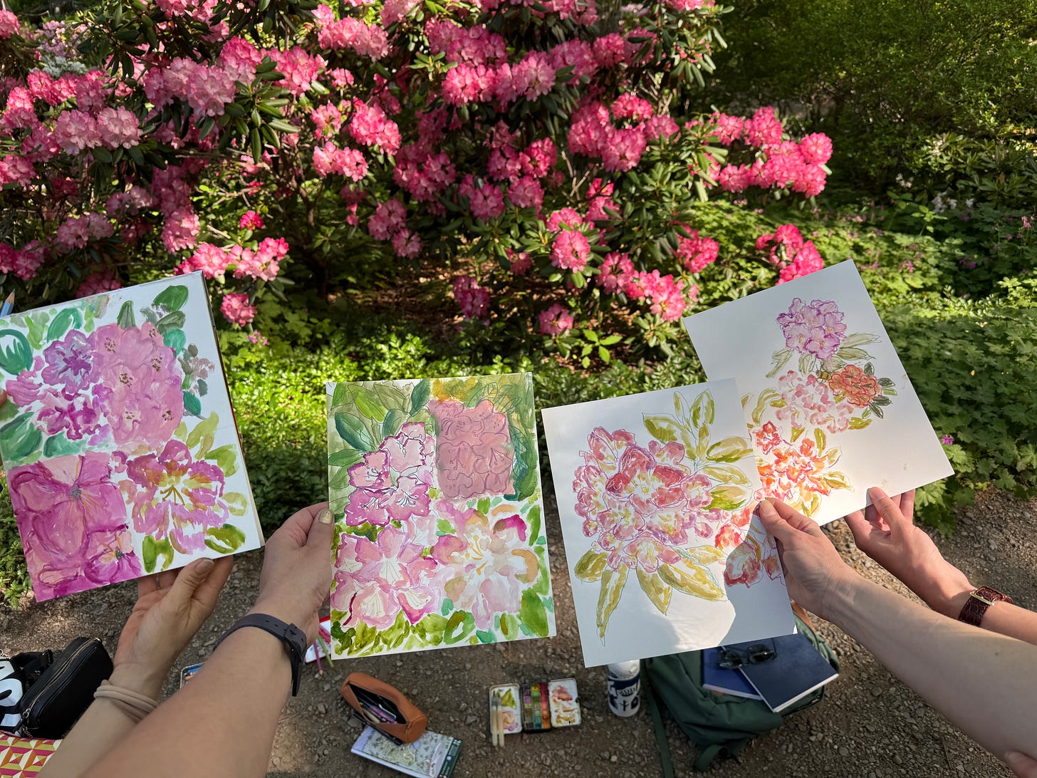 K. Woodman-Maynard, watercolor studies of flowers on creative retreat in Maine. 