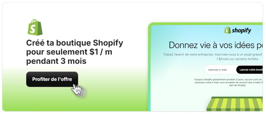 Deal Shopify : profite de l’offre à 1 $ par mois durant les 3 premiers mois Deal Shopify : profite de l’offre à 1 $ par mois durant les 3 premiers mois