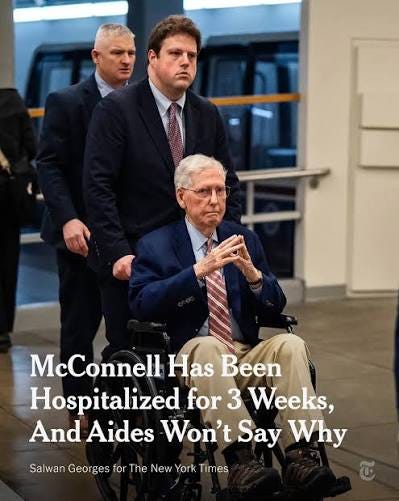 Senator Mitch McConnell, Republican of Kentucky and the former majority leader, was hospitalized on June 14. Since then, his office has provided few updates about his condition. Here's what we know: https://nyti.ms/4woxNpa