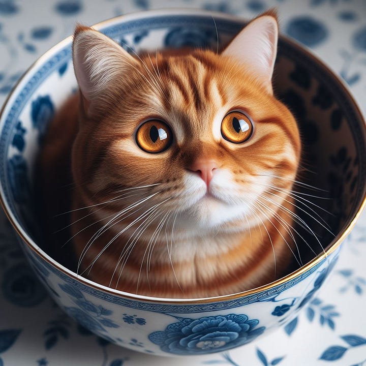 A cat sitting in a bowl