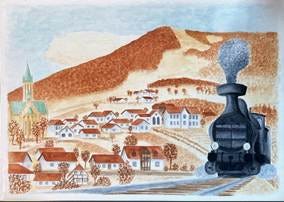 A painting of a train going through a town

AI-generated content may be incorrect.