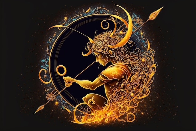 An ai generated illustration of sagittarius astrological horoscope sign  with galaxy background | Premium AI-generated image