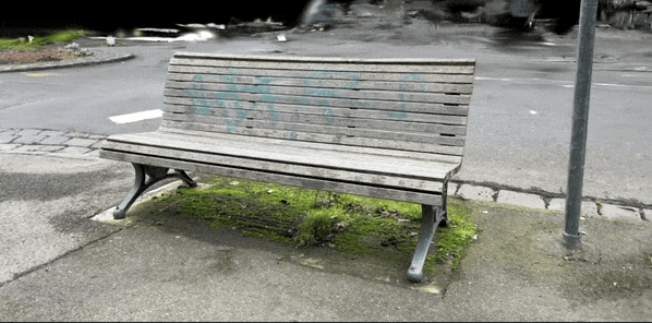 Demonstration of the volumetric nature of 3D gaussian splats using a park bench Demonstration of the volumetric nature of 3D gaussian splats using a park bench