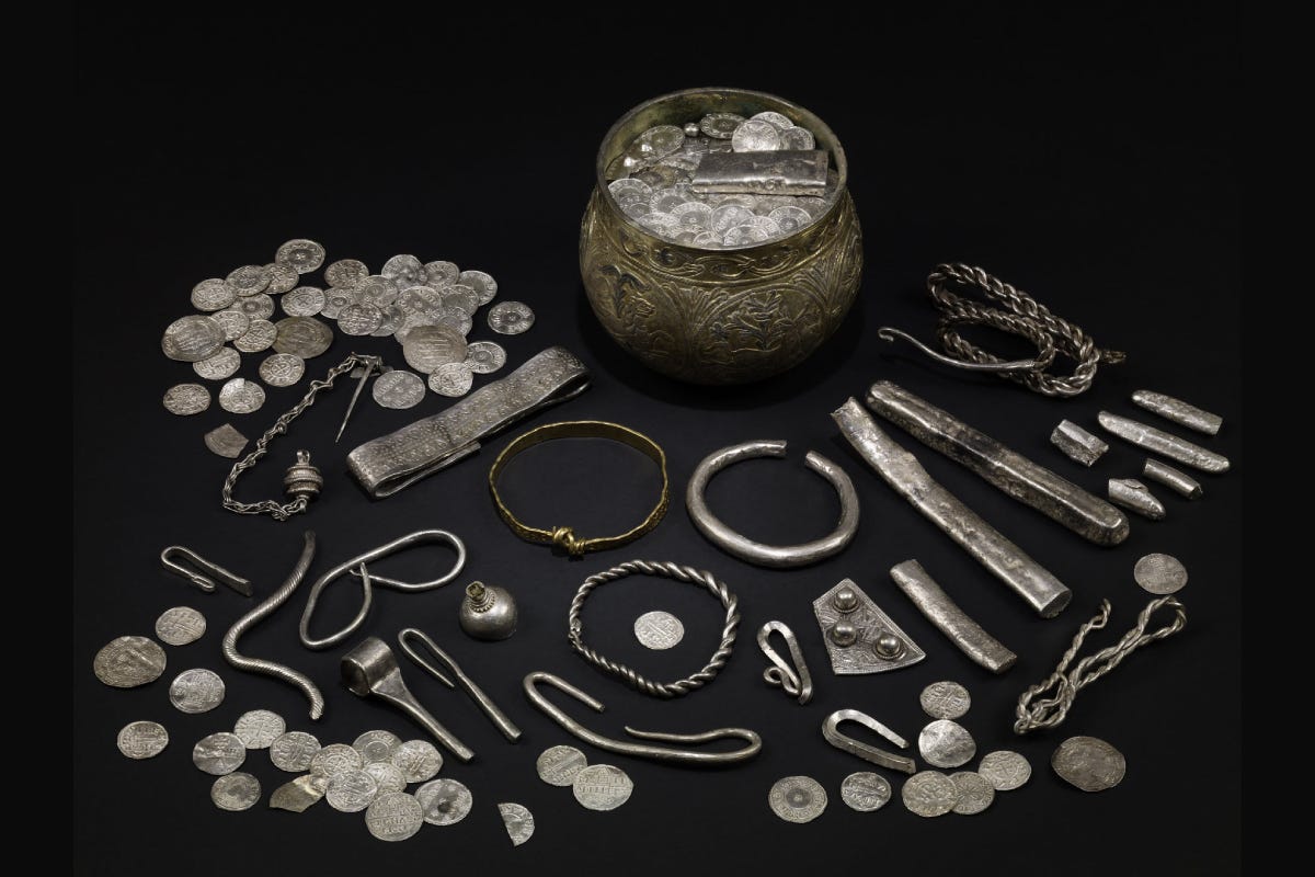 Discovered in England, the Vale of York Hoard comprises a 10th-century Viking collection of 617 silver coins and 65 other items, including 15 Islamic coins from various parts of the world.