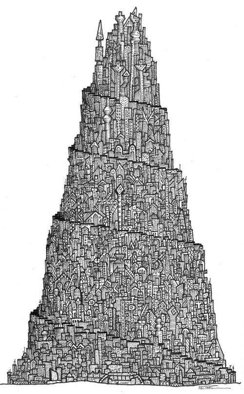 This may contain: a drawing of a pyramid made out of blocks