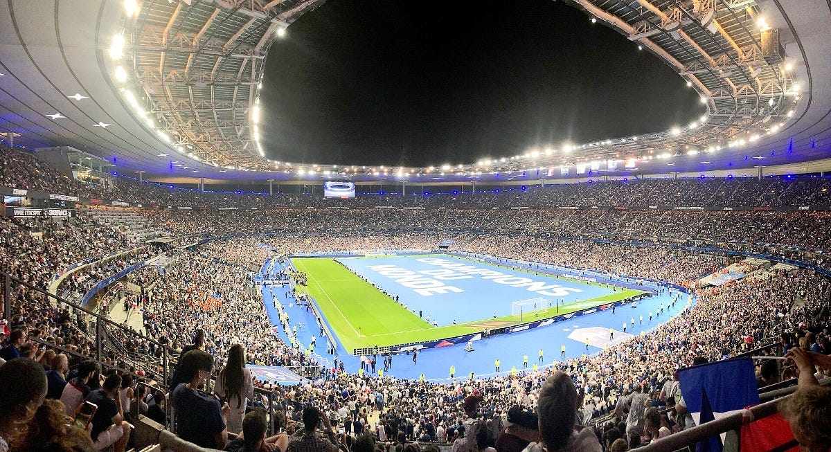 Stade de France, host of Sunday's Steelers vs. Saints game, during a soccer match in 2018. Image: Darthvadrouw via Wikimedia Commons