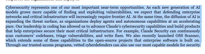 Excerpt from Anthropic's S-1 filing describing cybersecurity as a near-term opportunity Excerpt from Anthropic's S-1 filing describing cybersecurity as a near-term opportunity