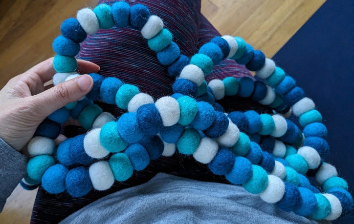 Trader Joe's felt garland in shades of blue and white