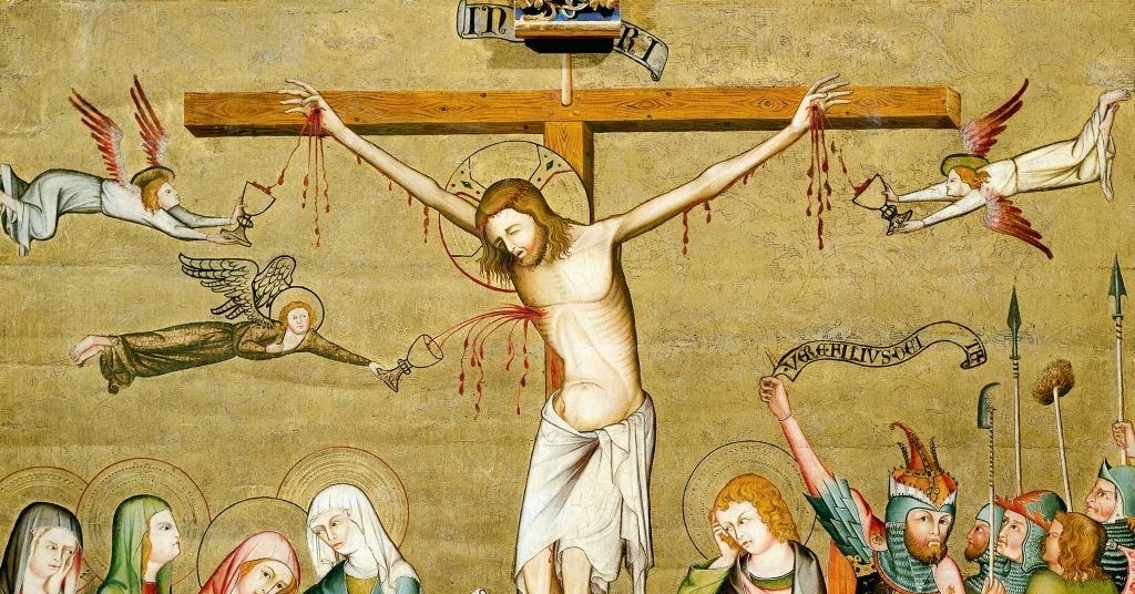 Crucifixion, back panel of the Verdun Altarpiece, 1331, by the Master of the Verdun Altarpiece, tempera on panel, 108x121 cm. Klosterneuburg Abbey. (Photo by DeAgostini/Getty Images)