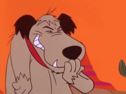 a cartoon dog is covering his mouth with his hand while smiling . a cartoon dog is covering his mouth with his hand while smiling .