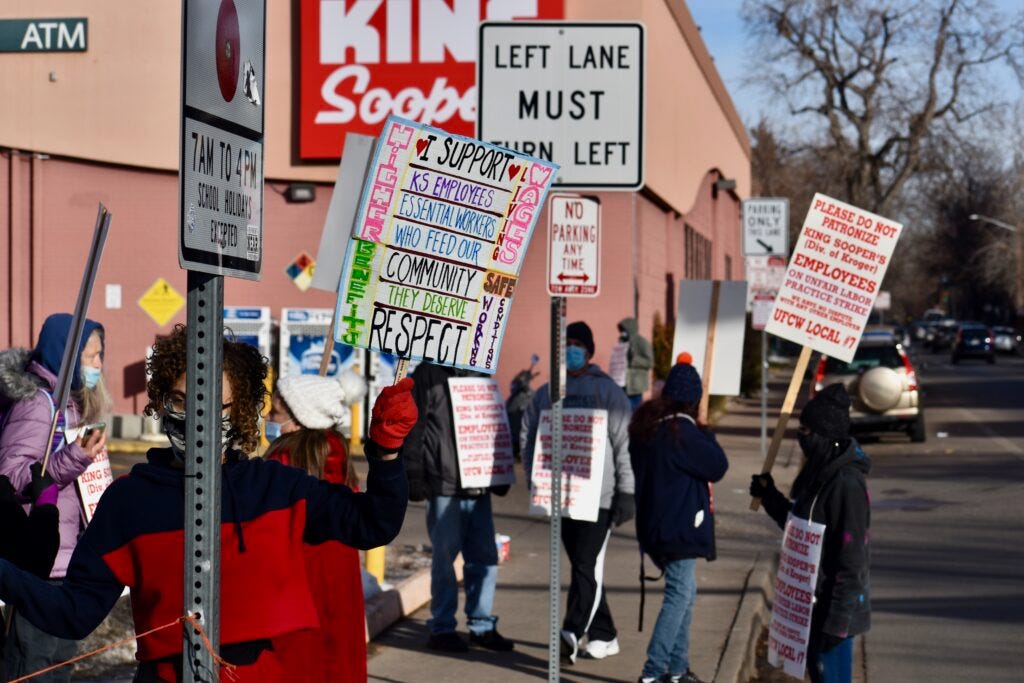 https://coloradonewsline.com/2022/01/12/thousands-of-colorado-king-soopers-workers-go-on-strike-for-better-pay-protections/