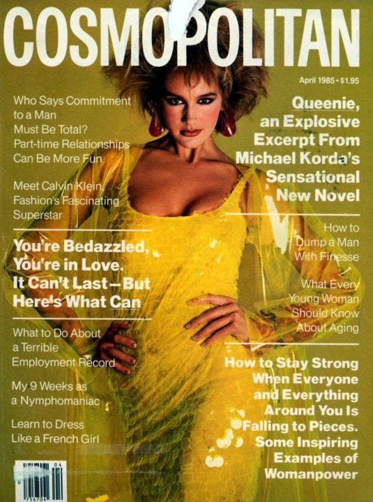 Vintage Cleo and Cosmopolitan magazine covers with racy headlines