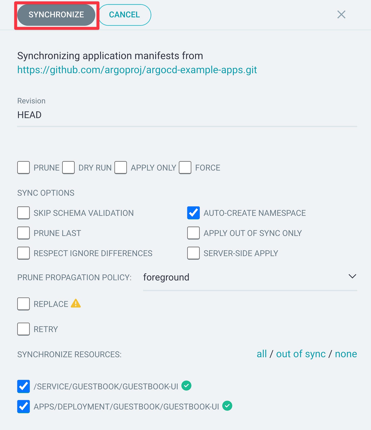 Synchronisation de l'application ArgoCD