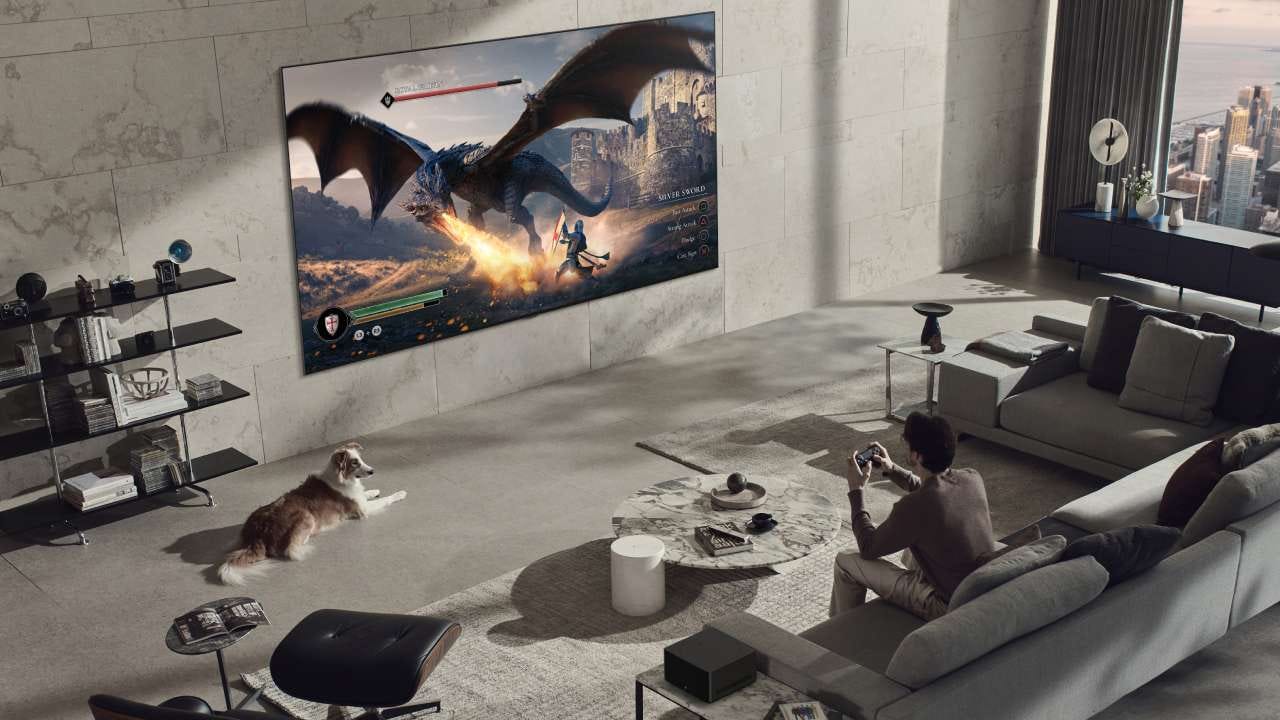 Man playing a game on the LG Signature OLED M3 Man playing a game on the LG Signature OLED M3