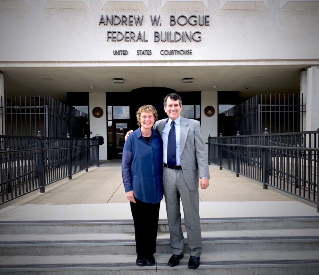 Ruth Esperance, left, and her attorney, Daniel Gebhardt, in front of the federal courthouse in Rapid City. (Courtesy of Daniel Gebhardt/Solomon Law Firm) Ruth Esperance, left, and her attorney, Daniel Gebhardt, in front of the federal courthouse in Rapid City. (Courtesy of Daniel Gebhardt/Solomon Law Firm)