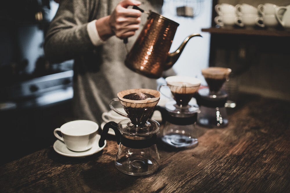 Detail of the pour-over at work at Elephant Factory in Kyoto, Japan.