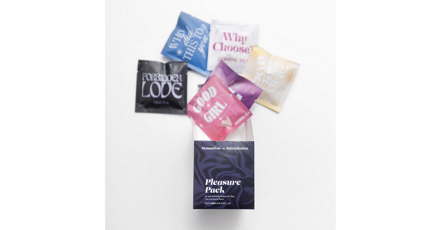 Once Upon a Book Club Pleasure Pack featuring romance-inspired tea blends for a cozy reading experience.