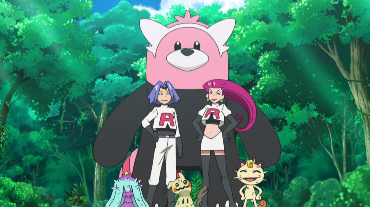 Team Rocket (Jessie, James, Meowth, Bewear, Mareanie, and Mimikyu)