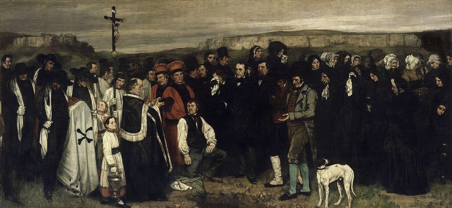 Gustave Courbet, A Burial at Ornans, 1849 to 1850. Musée d'Orsay, Paris. Gustave Courbet, A Burial at Ornans, 1849 to 1850. Musée d'Orsay, Paris.