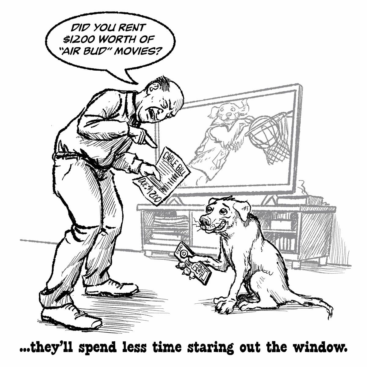 If Dogs Had thumbs comic by E.R. Flynn, panel 1 If Dogs Had thumbs comic by E.R. Flynn, panel 1