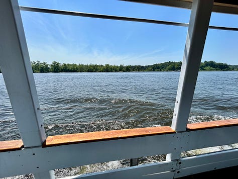 ship, decks, flag, boats, water, sky